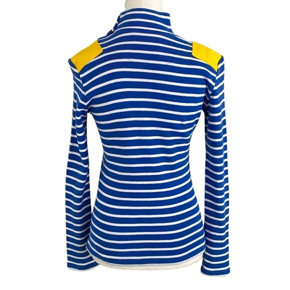 JC DE CASTELBAJAC LONG SLEEVE BLUE WHITE STRIPED TOP WITH YELLOW PATCH - XS - Picture 3 of 11